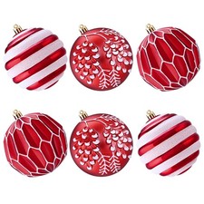 Uspring 6 Pcs Red and White Christmas Ball Ornaments - 3.94 Inches Large Set