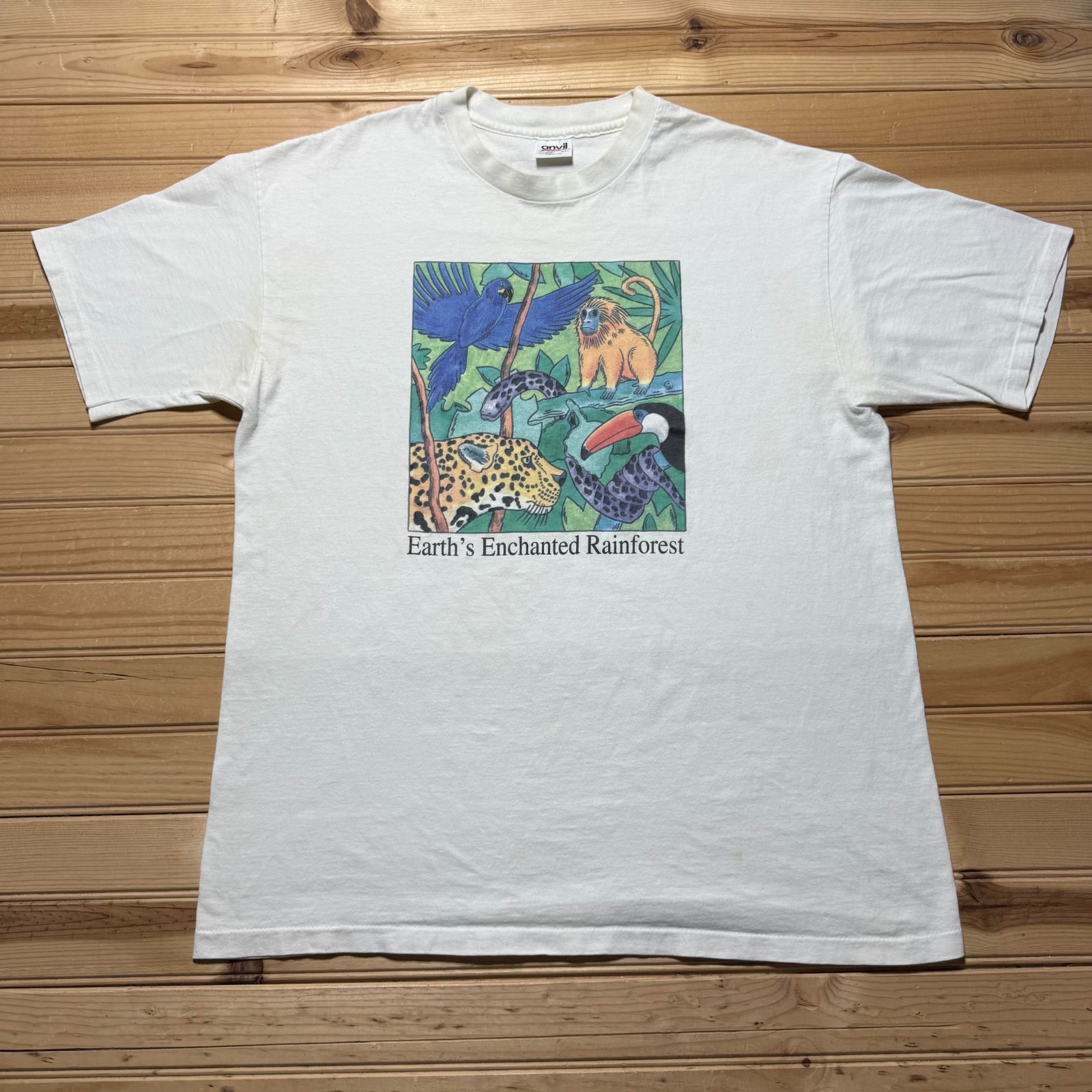 Vintage 90s Earth’s Enchanted Rainforest Nature Wildlife Animals T-Shirt USA XL