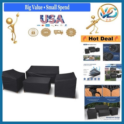 Waterproof 4-Piece Patio Furniture Cover Set for Couch Chairs Table Black