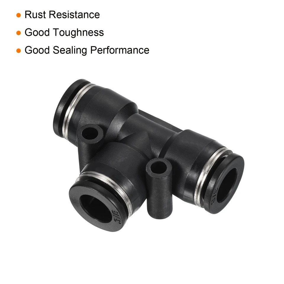 10Pcs Tee 3/8" Push to Connect Pneumatic Air Line Fitting Black - Imagem 4 de 4