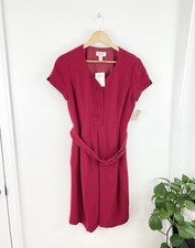 Vtg 90s Talbots 10P Red Belted Sheath Dress Work Career Womens 10P NWT
