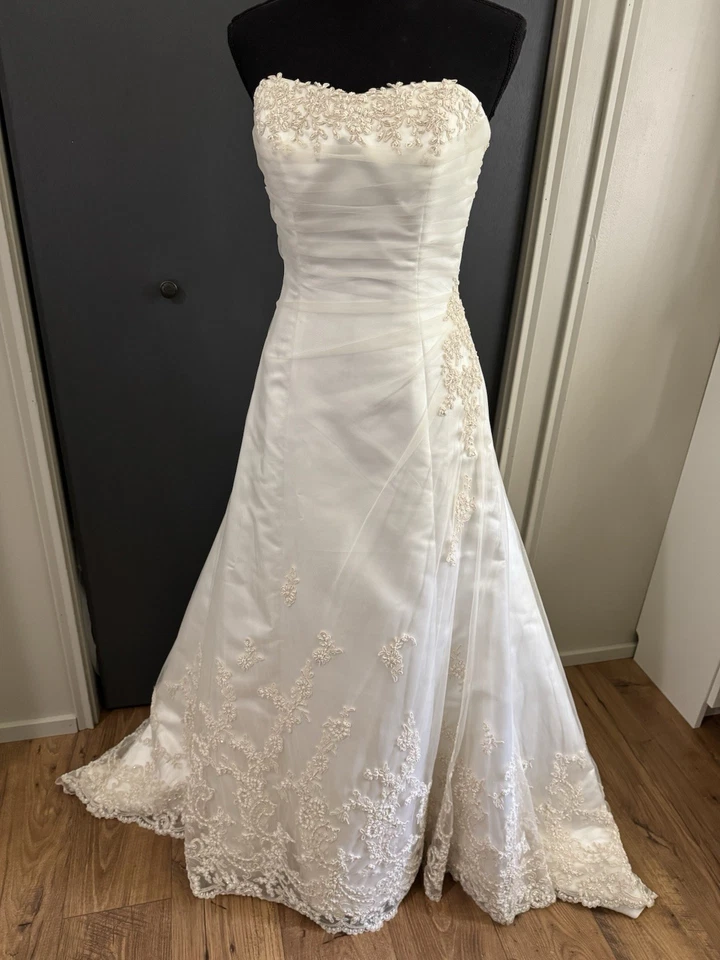 Maggie Sottero Size 10 A-Line Tulle over Satin Diamond White/Champagne Gown - Image 3 of 4