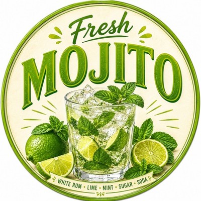 Blechschild Rund 30cm - Fresh Mojito Cocktail Sommer Bar Deko