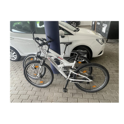 Bergsteiger Mountainbikes weiß vollgefedert, mechanische Scheibenbremsen