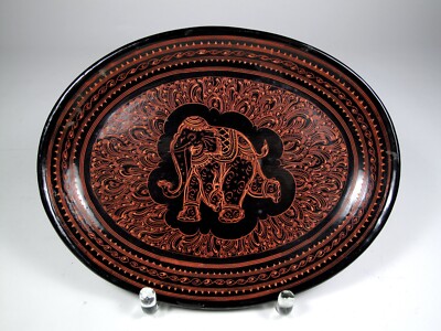 lack tablett lackmalerei burma myanmar teller elefant vintage lacquerware