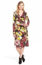 Pink Tartan Floral Print Jersey Faux Wrap Dress M