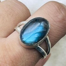 Natural Labradorite Gemstone 925 Sterling Silver Handmade Jewelry Ring E-733