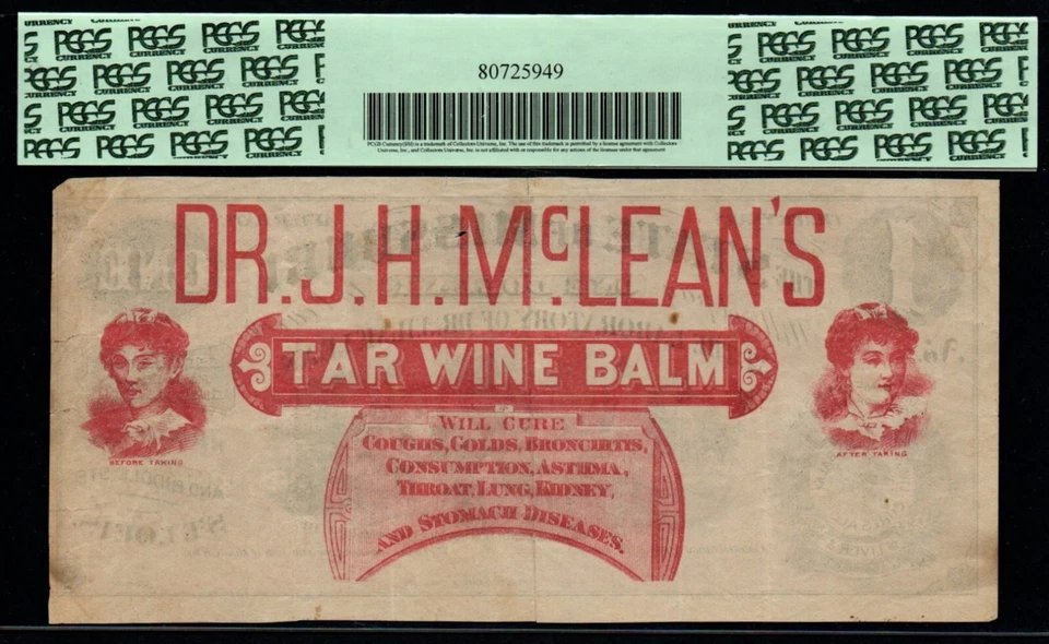 1800's $1 RARE State of Missouri, Dr. McLean Tar Wine Balm Advertising Note! - Image 2 of 2