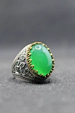 Green Agate Stone Claw Model 925 Sterling Silver Men's Ring Natural Stone Men's