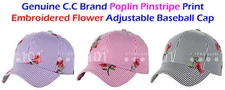 C.C Poplin Pinstripe Print Embroidered Flower Adjustable Baseball Cap