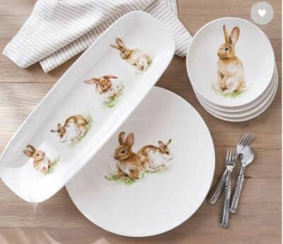 NEW Pottery Barn Pasture Bunny Salad Plates Set Of Plates