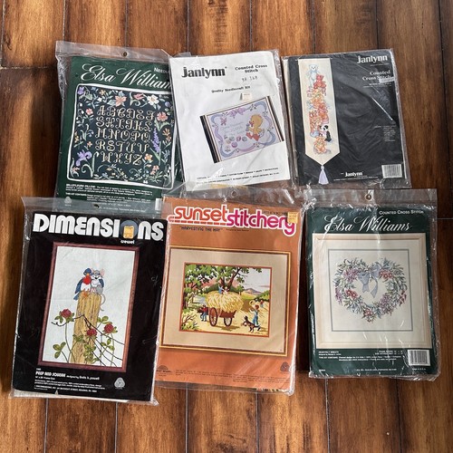 Lot 6 Cross Stitch Crewel Kits, Dimensions, Sunset Stitchery, Janlynn