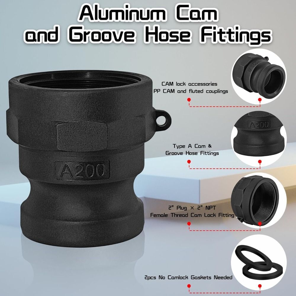 2PCS Black Cam Lock Fittings 2 Inch Quick Connect Durable Hose Fitting