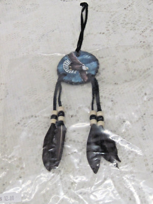 BALD EAGLE  FLYING PAINTED ON BUFFALO HIDE DREAMCATCHERS  2'' ROUND  10'' LONG NEW