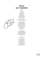 Bun B Signed Autographed Get Throwed Lyric Sheet Hip Hop Rapper ACOA COA