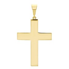 Italian 14k Yellow Gold Hollow 3D Plain Cross Charm Pendant 1.4" 2.2 grams