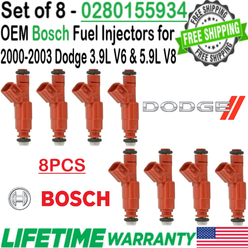 Genuine x8 Bosch Best Upgrade Fuel Injectors for 2001 Dodge Ram 2500 Van 3.9L V6 Foto 2 de 4