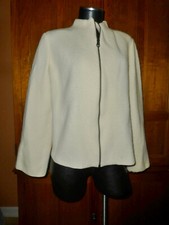 Vtg Italy ~ Krizia Poi ~ Ivory White Wool Full Zip Front Jacket Coat Sz 44 L