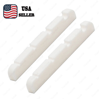 2PCS 1.65'' / 42mm Bass Guitar Slotted Flat Bottom Bone Nut 4 String For P Bass