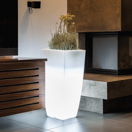VASO QUADRATO IN RESINA RESINA H90 ALTO MODERNO CON LAMPADA BIANCA DESIGN - Foto 3 di 4