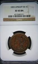 1855 Braided Hair Cent - NGC XF45 BN - Upright 55 - Nice Coin!!