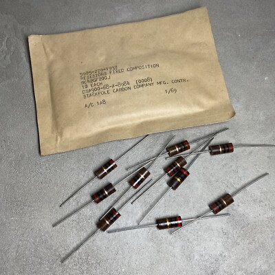 10 x Kohlemasse Widerstand 20 Ohm, 2W, Carbon Comp Resistors, NOS
