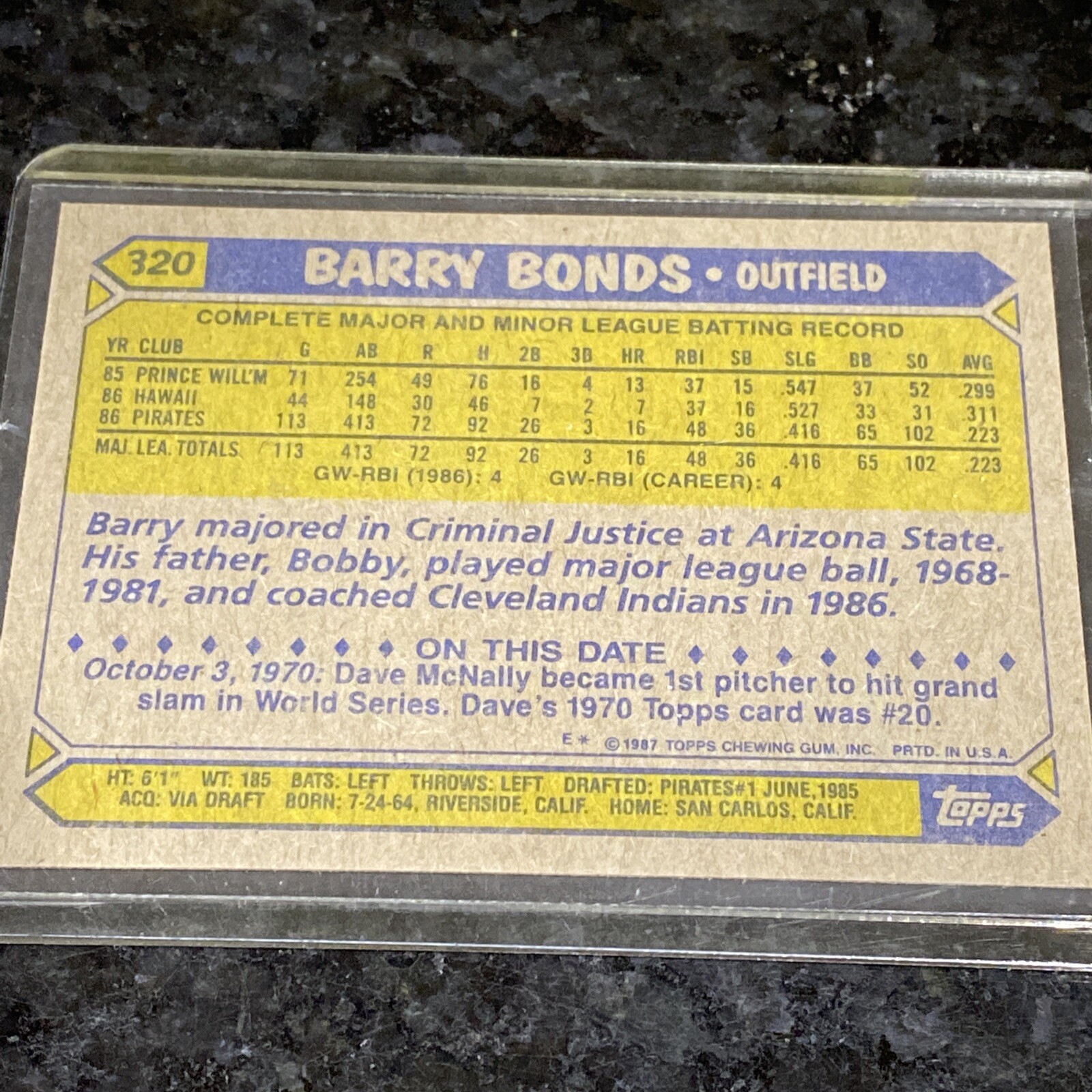 1987 Barry Bonds Topps RC Rookie Baseball Card #320 | Multiple Errors - Picture 16 of 24