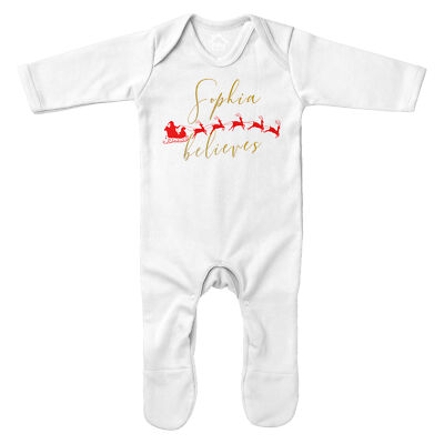 Individueller Name glaubt Weihnachten Strampler personalisiert rot und gold Geschenkidee...