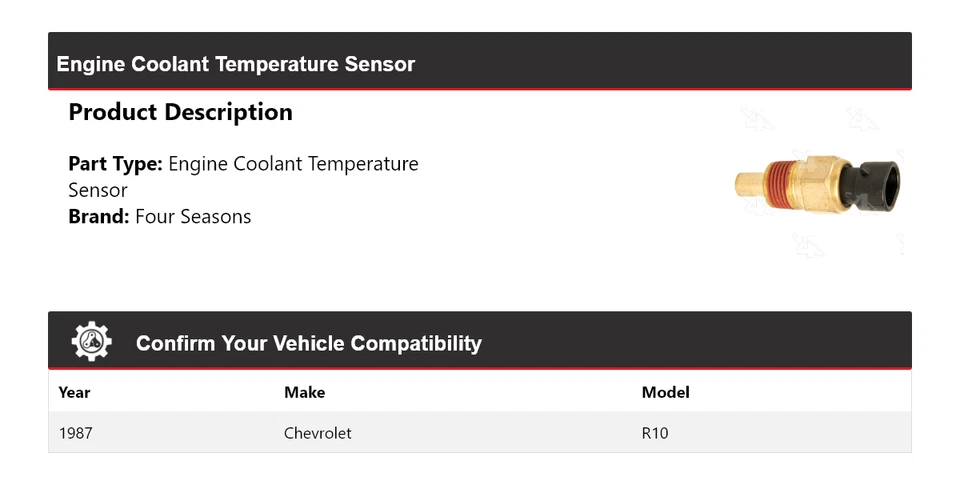 For 1987 Chevrolet R10 Engine Coolant Temperature Sensor 4 Seasons - Image 2 of 4