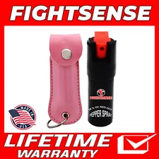 FIGHTSENSE Pepper Spray Maximum Strength Leather Case Self Defense Pink 