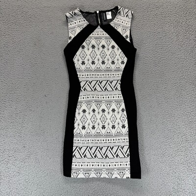 Divided HM Womens Bodycon Mini Dress Aztec Tribal Jacquard Blk Wht Zip Back Sz 4
