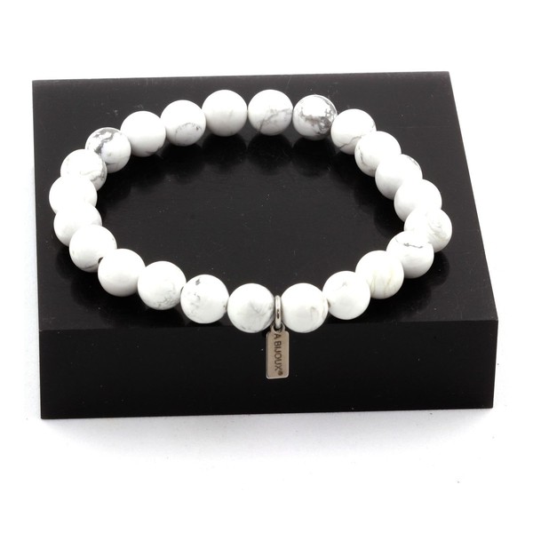 Armband Perlen Howlite 8 Mm. Hergestellt In Frankreich.-image