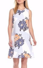 Nine West Canyon Denim Blue Multi Floral Georgette Shift Dress