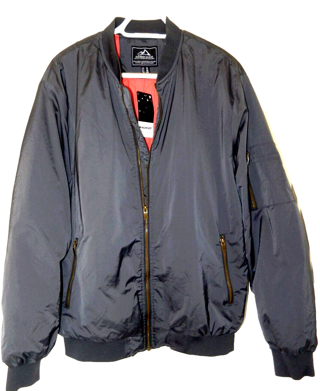 MAGNIVIT Quilted Lined Bomber Jacket with Triple Sleeve Pocket in XL Charcoal Gray  -image