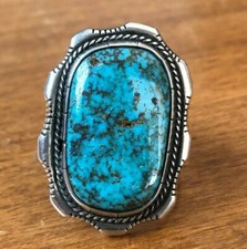 Impressive Sterling Silver TURQUOISE RING size 10 Wide Smooth Band