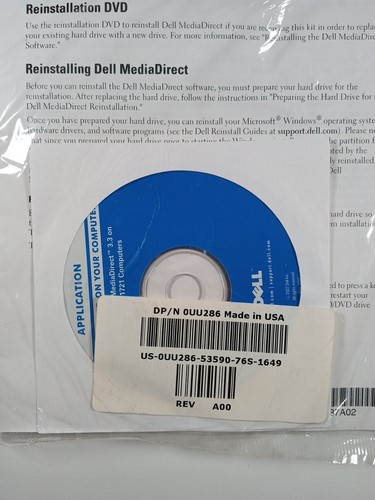 Dell Media Direct 3.3 Install CD and Instructions NEW SEALED - Picture 2 of 3