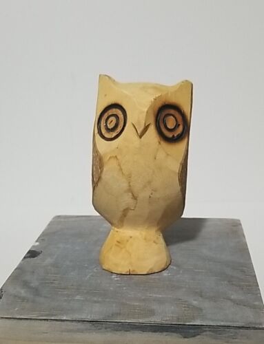Small 3.75" Tall Hand Carved Wood Owl Sculpture Figurine Statue - 第 1/9 張圖片
