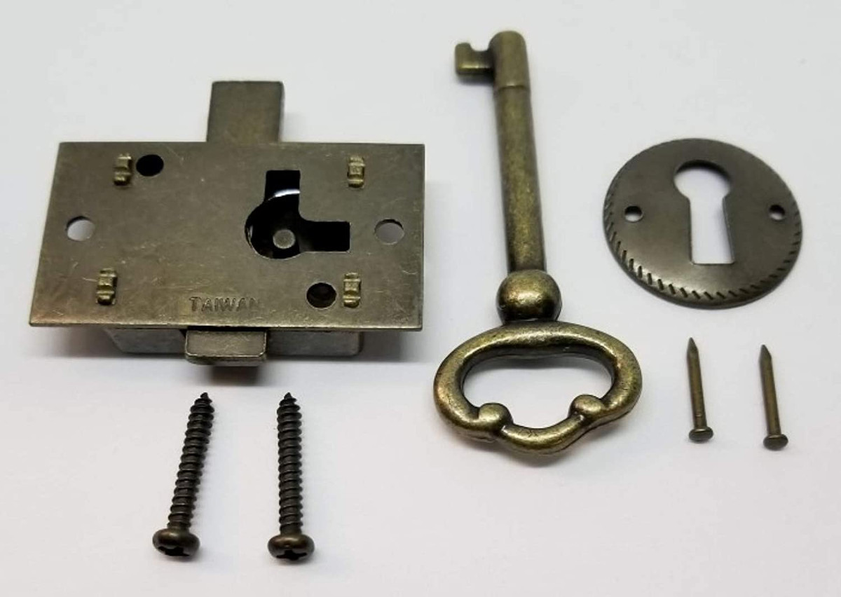 Small Brass Plated Non Mortise Lock In Antique Matttroy