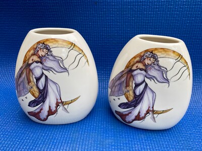 Jessica Galbreth Fairies Fairy Vase Pair Moon Dreaming 2008 Nymph Pixie Elf