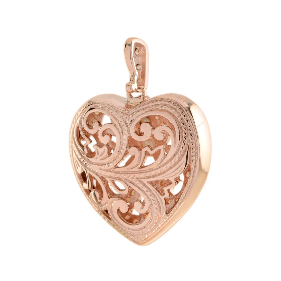 Colgante Corazón Filigrana Estilo Vintage Perla Natural Agua Dulce Oro Rosa 14K Foto 4 de 4