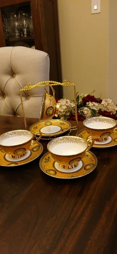 Royal Classic Versace Looking  Gold and Black Bone China Cups and Saucers