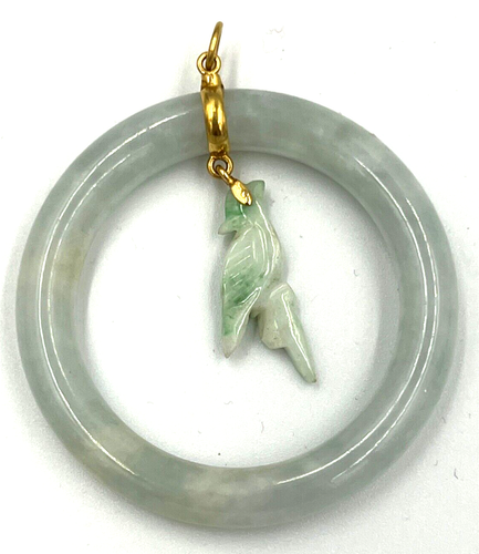 Antique Chinese Celadon Jade Pendent Large Hand Carved Bird 18CT Gold Mount - Picture 2 of 17