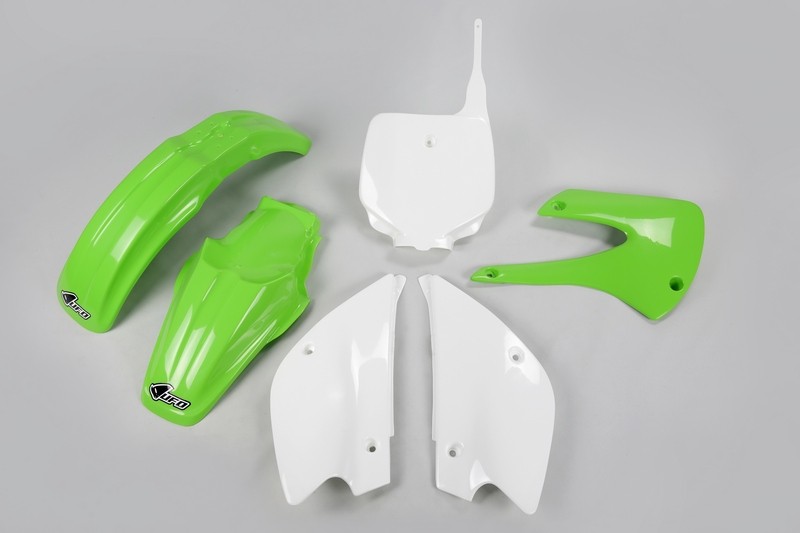 Kit plastique OVNI haute résistance pour habillage de Kawasaki KX80 vert blanc