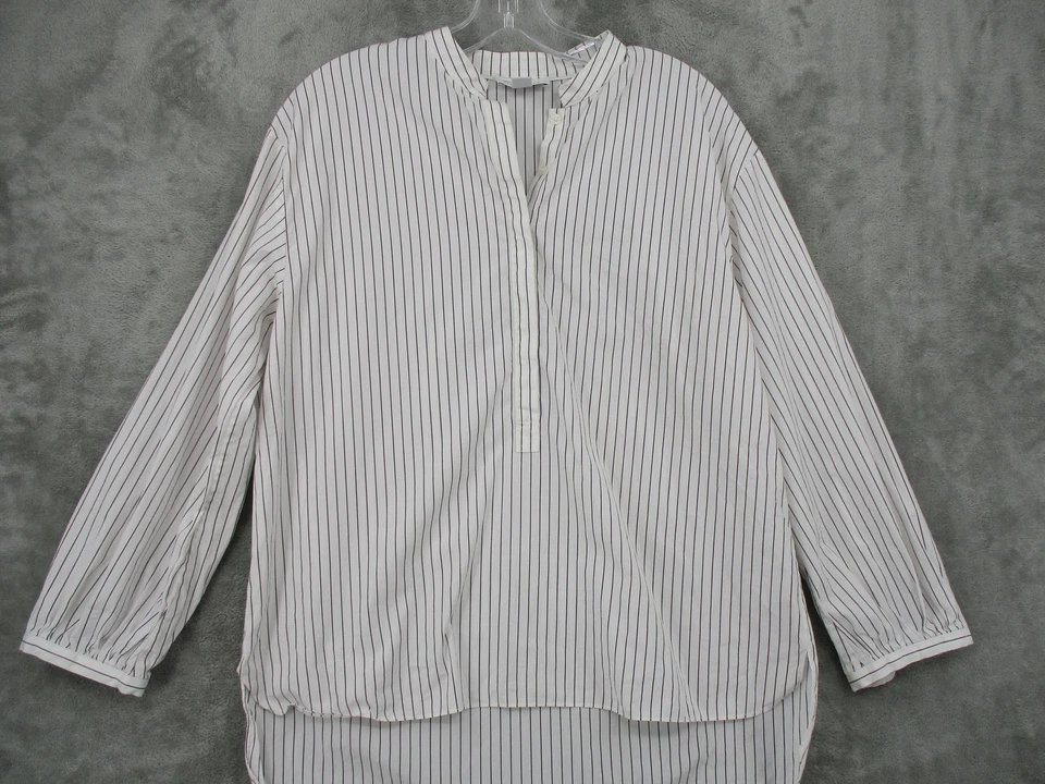 Camisa Nordstrom Signature para mujer pequeña blanca borgoña a rayas popover alta baja Foto 3 de 4