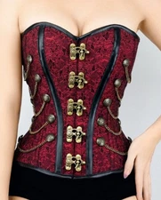 Corsetstory RED STEAMPUNK CORSET WITH CHAINS Size 26