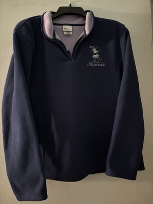 Disney Store Minnie Mouse 1/4 Zip Blue w/Purple Inside Collar Sweatshirt Adult L
