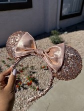 Disney Parks Ears ROSE GOLD Minnie Mouse Sequin Bow  Ears Headband NEW W TAGS