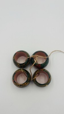 4er Set handbemalte Serviettenringe aus Holz floral rustikal Landhausstil Deko