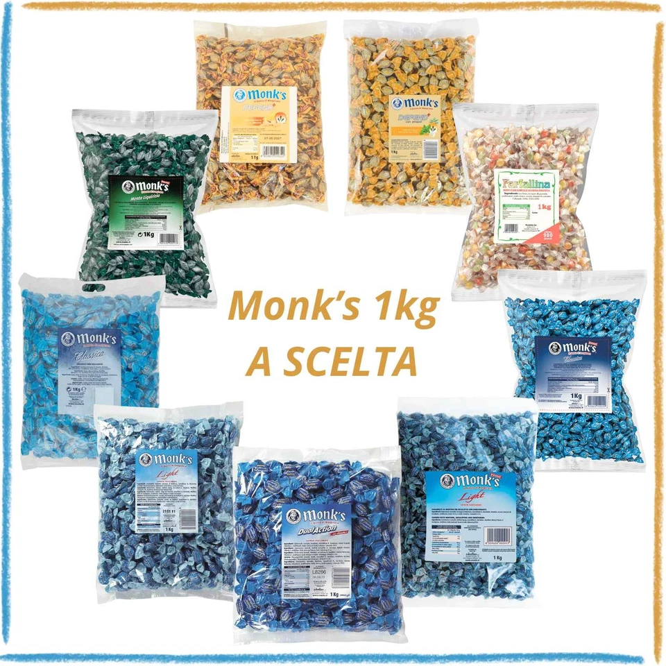 CASA DEL DOLCE Monk's Caramelle 1Kg A Scelta - Menta Eucalipto Liquirizia Propoli Zenzero Light