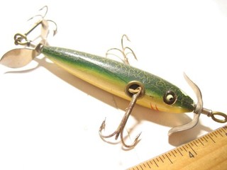 Shakespeare old wood fishing lure glass eyes see thru hardware